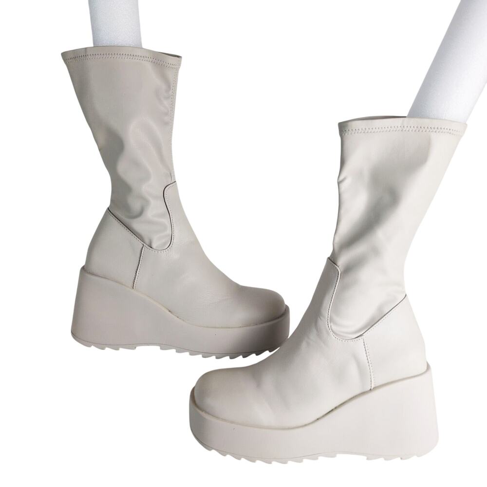Steve Madden Proceed Mid-Calf‎ Platform Boots Women's 9.5 Cream Beige Clubwear